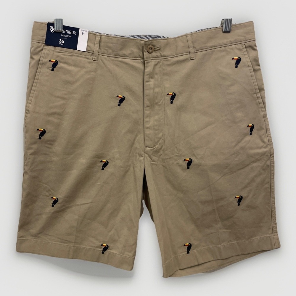Cremieux Madison Khaki All Over Toucan Embroidery Chino Shorts Mens 36‎ NWT